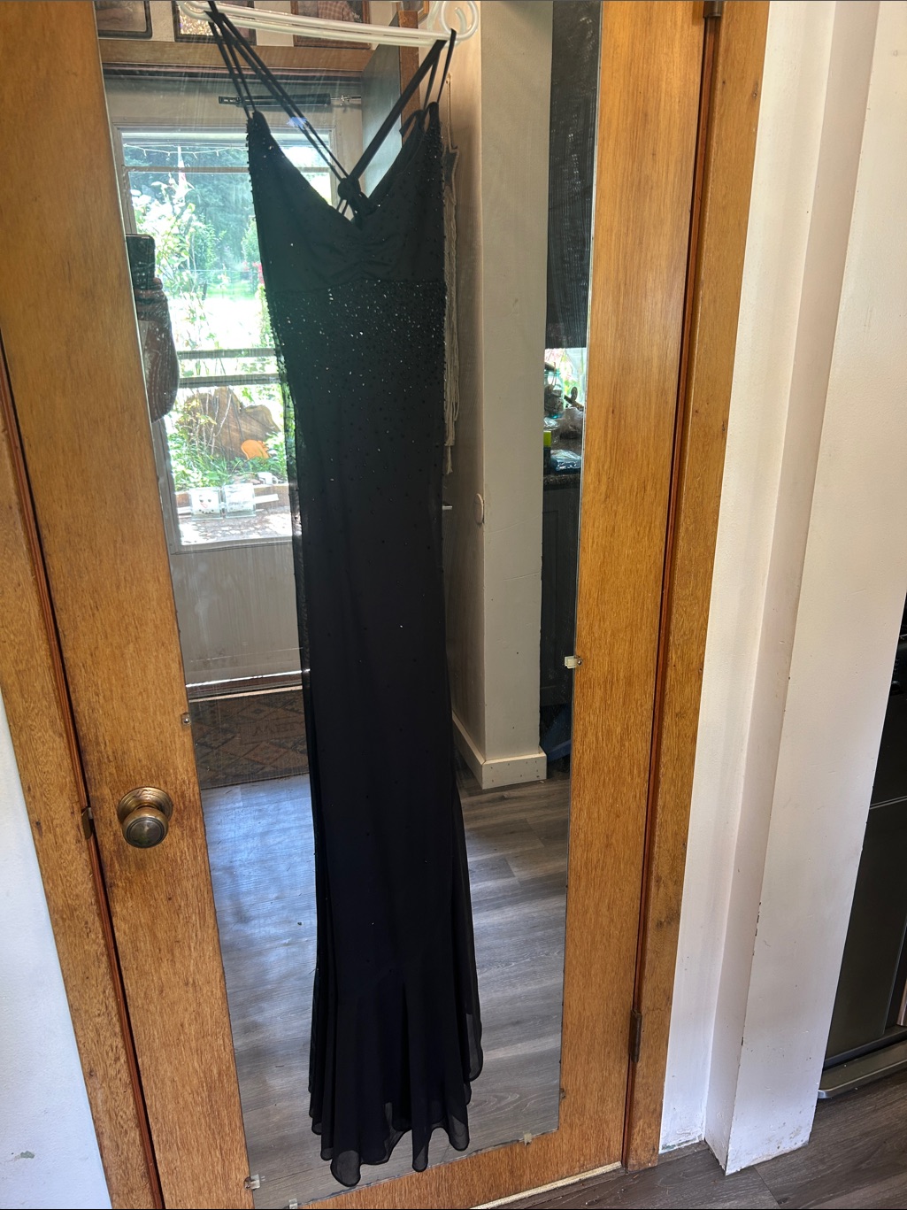 Charlotte Russe Black Beaded Maxi Dress With Crisscross Straps